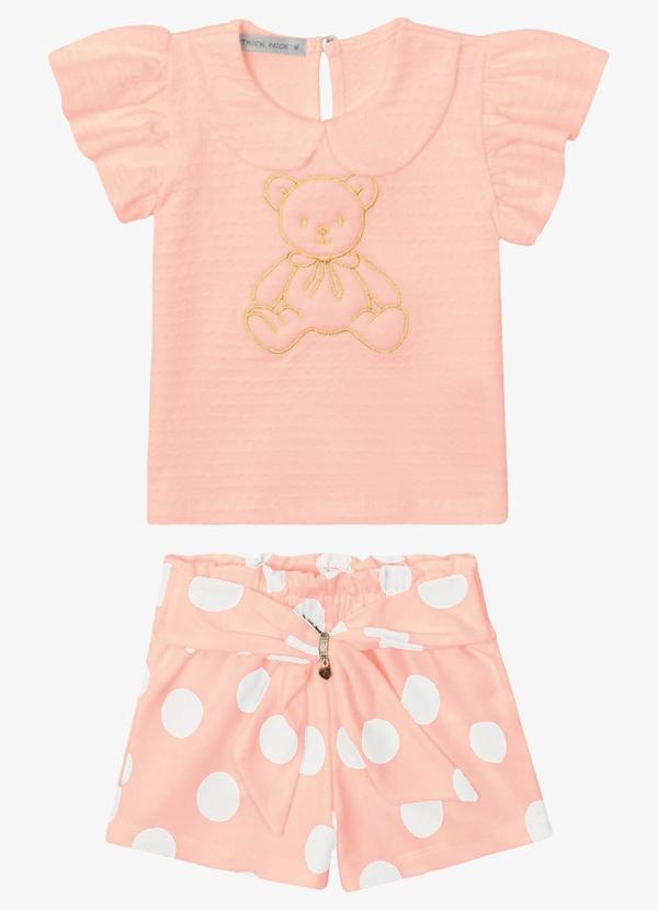 Conjunto Verão Menina Curto com Bordado Rosa