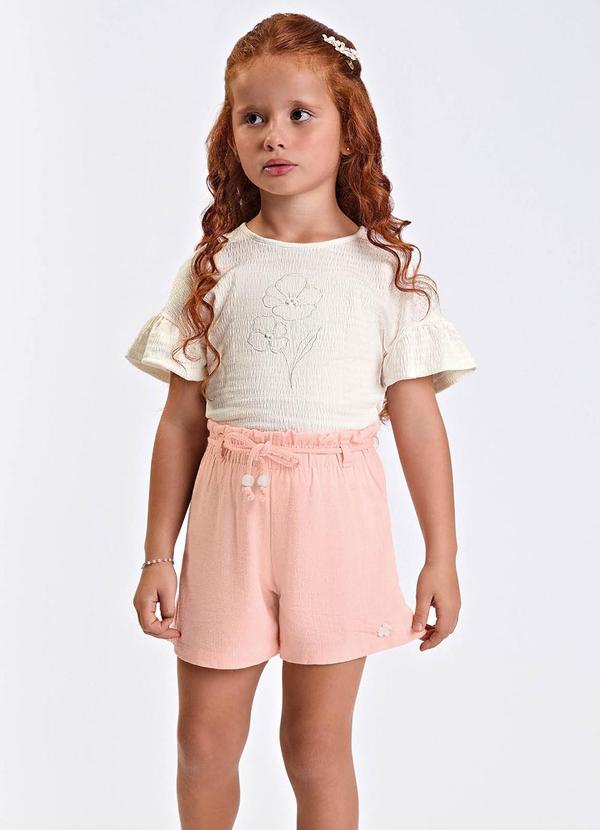 Conjunto Verão Menina Curto com Bordado Rosa