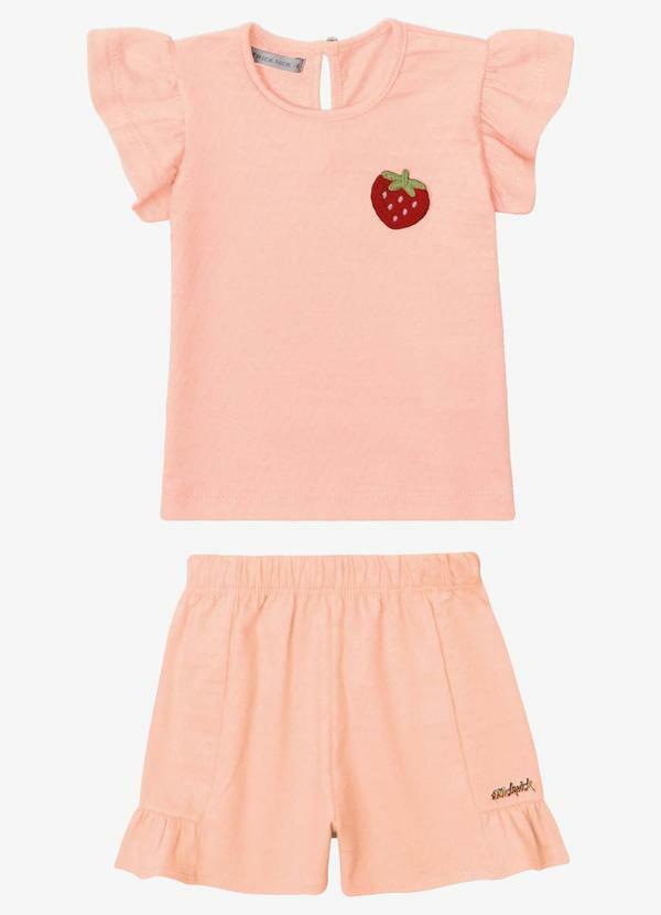 Conjunto Verão Menina Curto com Patch Rosa