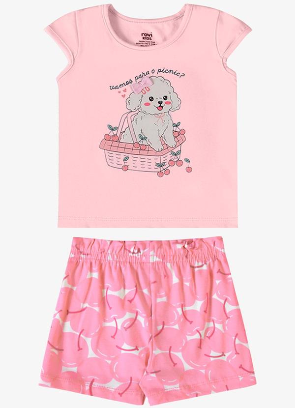 Conjunto Verão Menina Laço Decorativo Rosa