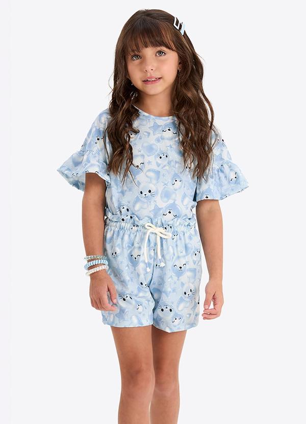 Conjunto Verão Menina Manga Borboleta Azul