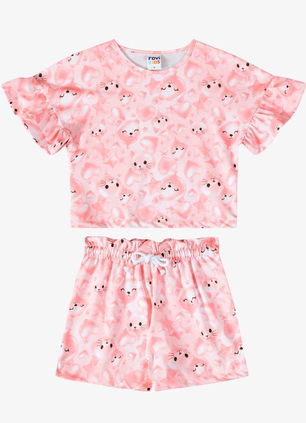 Conjunto Verão Menina Manga Borboleta Rosa