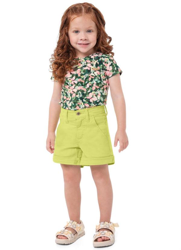 Conjunto Verde Floral com Sarja Menina