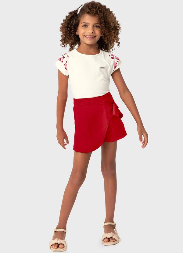 Conjunto Vermelho Floral com Laço Menina