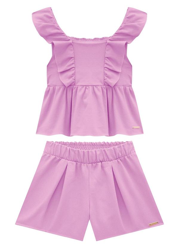 Vista 2 Conjunto Violeta em Crepe com Babados Menina Carinhoso Carinhoso