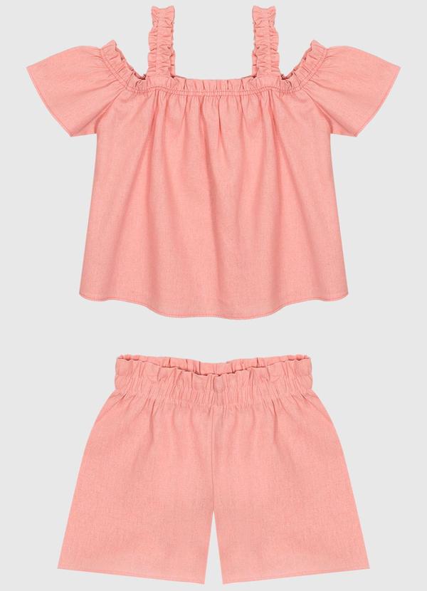 Conjunto Viscolinho com Babados Menina Rosa