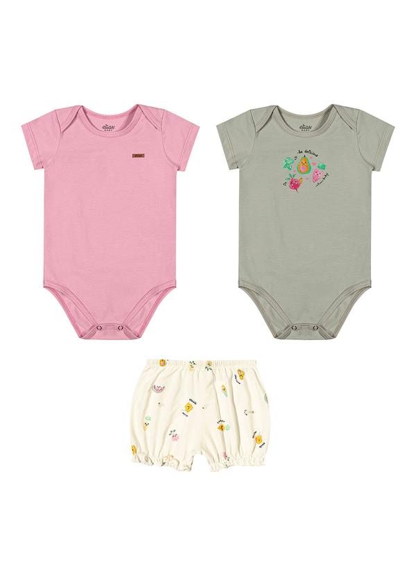 Kit Bebê Menina com Bodies e Short Verde