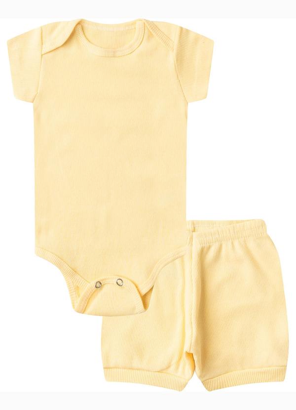 Vista 2 Kit Body Bebê Curto Canelado 2 Peças Amarelo Select Select