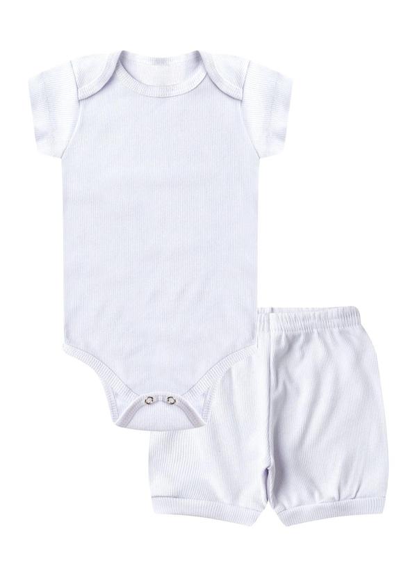 Vista 2 Kit Body Bebê Curto Canelado 2 Peças Branco Select Select