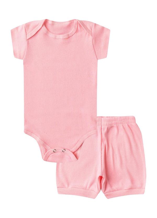 Vista 2 Kit Body Bebê Curto Canelado 2 Peças Rosa Select Select