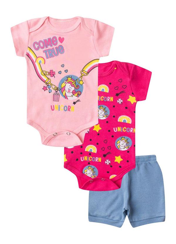 Kit Body Infantil Curto 3 Peças Rosa