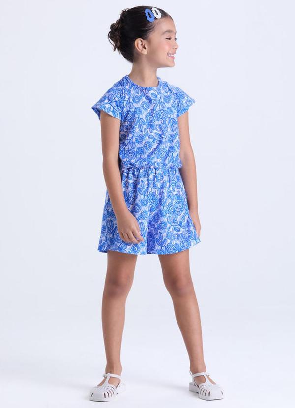 Vista 2 Macaquinho Infantil Feminino Floral Azul VIDA COSTEIRA VIDA COSTEIRA