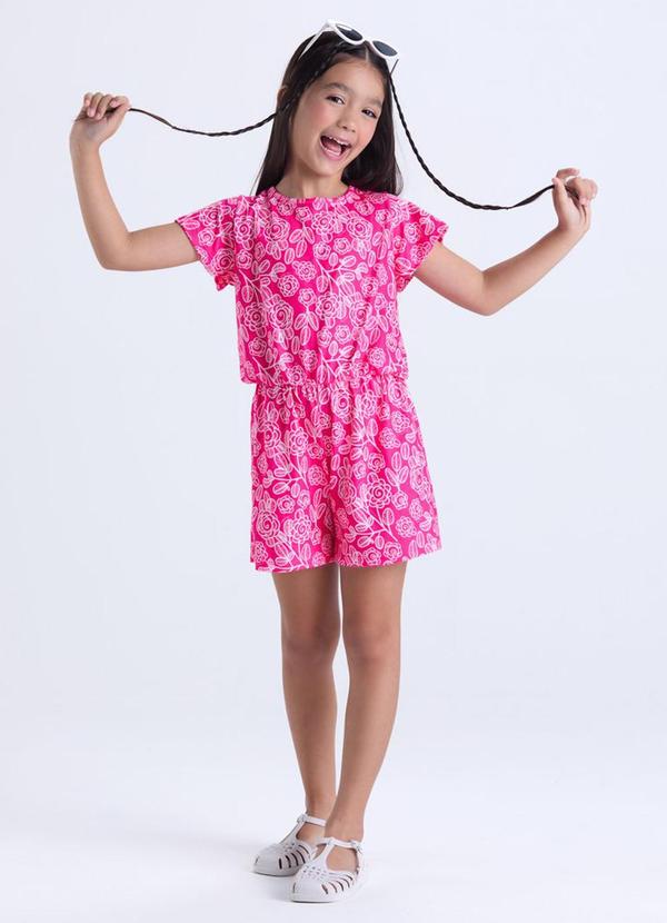 Vista 2 Macaquinho Infantil Feminino Floral Rosa VIDA COSTEIRA VIDA COSTEIRA
