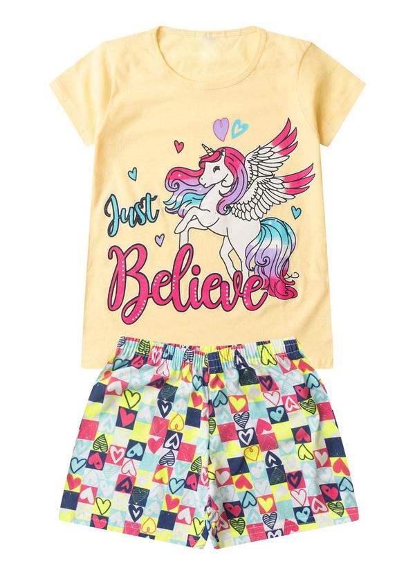 Vista 2 Pijama Infantil Menina Curto Algodão Amarelo Select Select