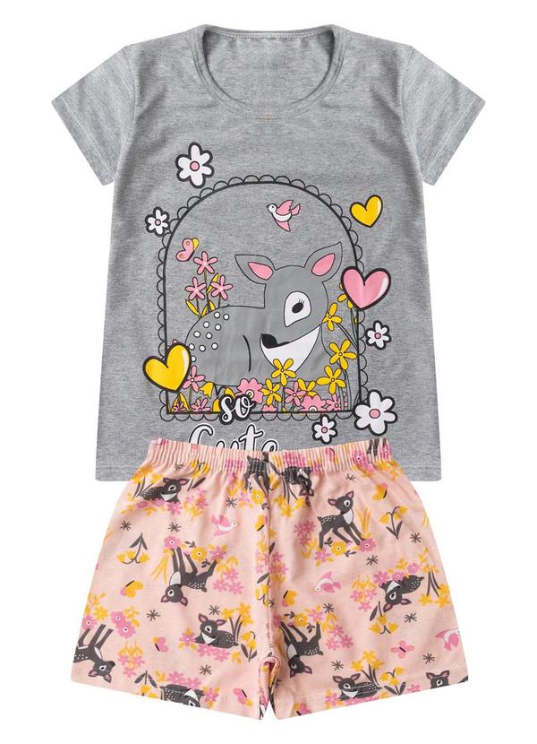 Pijama Infantil Menina Curto Algodão Cinza