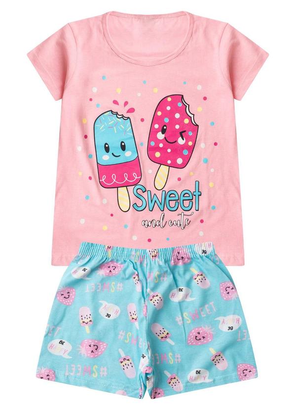 Pijama Infantil Menina Curto Algodão Rosa