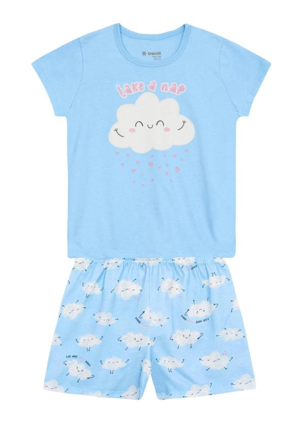 Pijama Infantil Menina em Meia Malha Azul