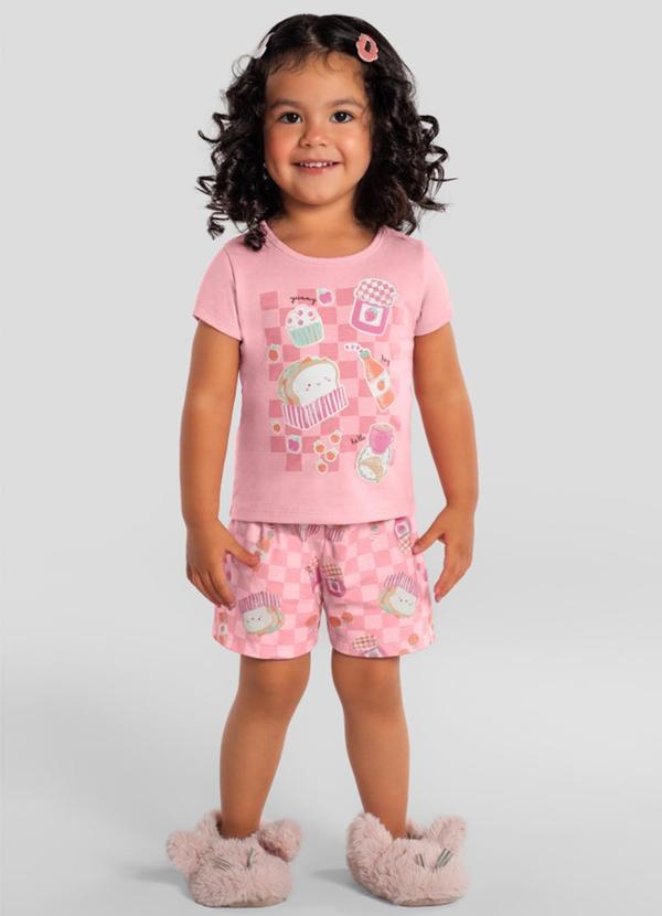 Pijama Infantil Menina em Meia Malha Rosa