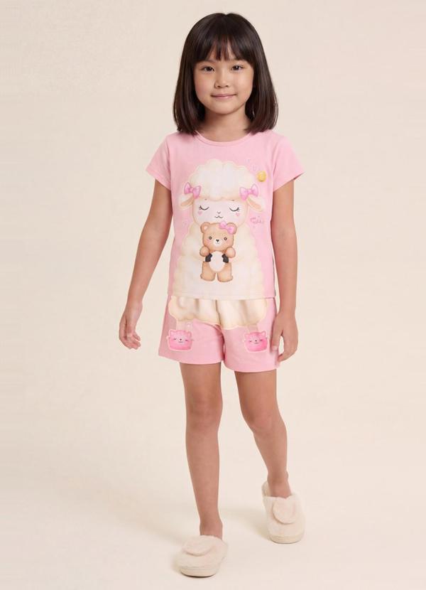 Pijama Infantil Menina em Meia Malha Rosa