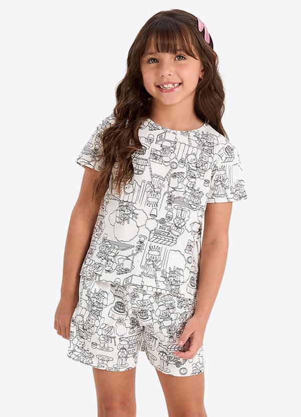 Pijama Verão Menina com Kit Canetinha Bege
