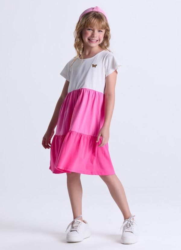 Vista 2 Vestido Infantil Menina com Camadas Rosa VIDA COSTEIRA VIDA COSTEIRA