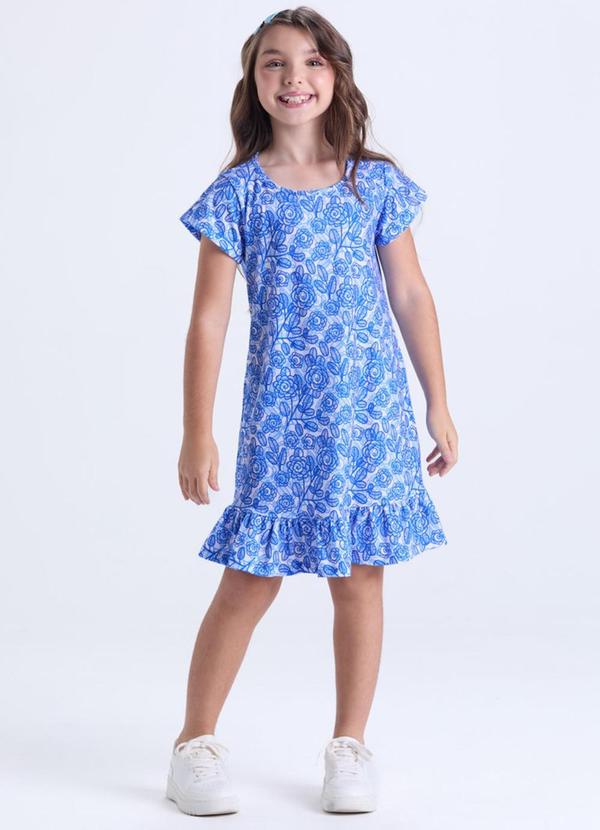 Vista 2 Vestido Infantil Menina Estampa Babados Azul VIDA COSTEIRA VIDA COSTEIRA