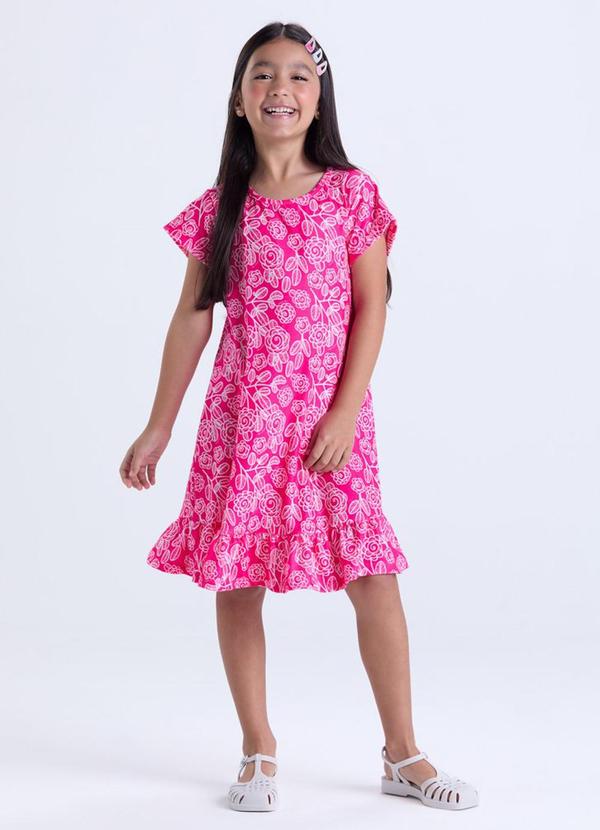 Vista 2 Vestido Infantil Menina Estampa Babados Rosa VIDA COSTEIRA VIDA COSTEIRA