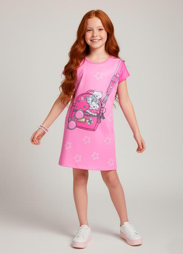 Vista 2 Vestido Infantil Mochila Gatinhos Rosa Laluna Laluna