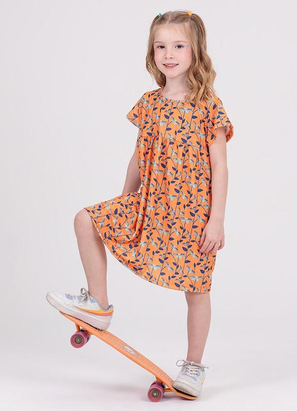 Vista 2 Vestido Infantil Poliplex Margaridas Laranja VIDA COSTEIRA VIDA COSTEIRA