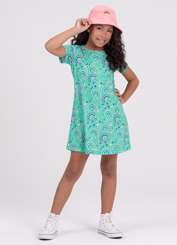 Vista 2 Vestido Infantil Sublimado Arco-Íris Verde VIDA COSTEIRA VIDA COSTEIRA