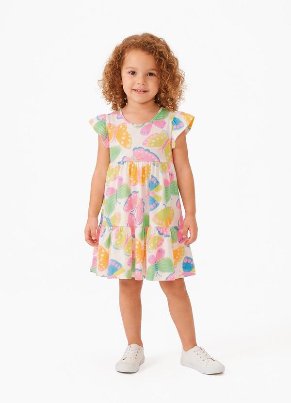 Vestido Menina Mangas Curtas Bege
