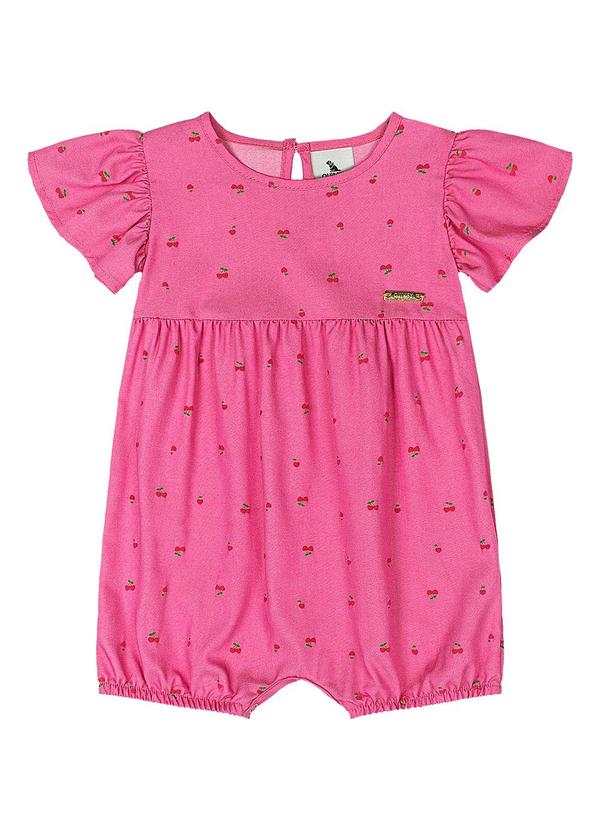 Macacão Cerejas Bebê Menina Rosa