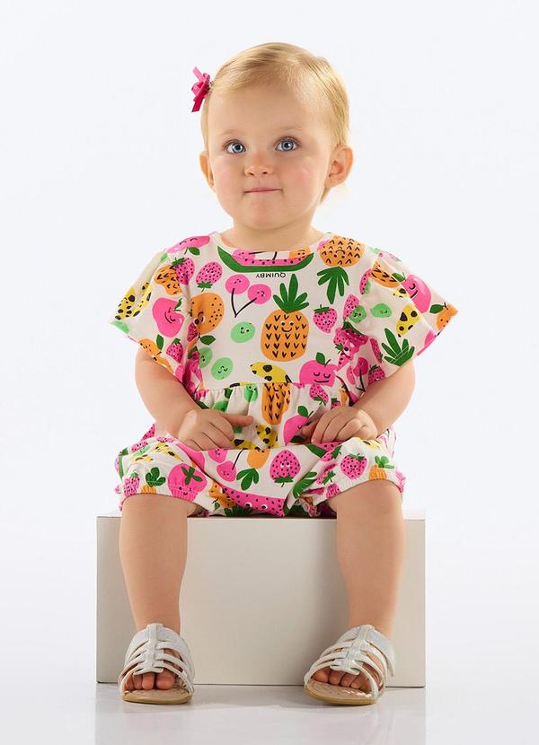 Macacão Frutas Bebê Menina Branco