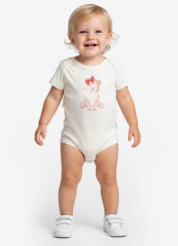 Body Infantil Feminino Estampado Manga CurtaBege