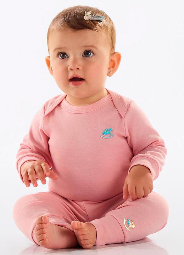 Vista 2 Body Manga Longa Unissex Suedine Rosa Up Baby Up Baby