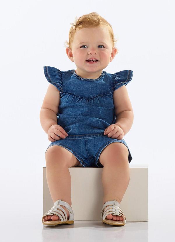 Conjunto Bebê com Blusa e Short Jeans Azul