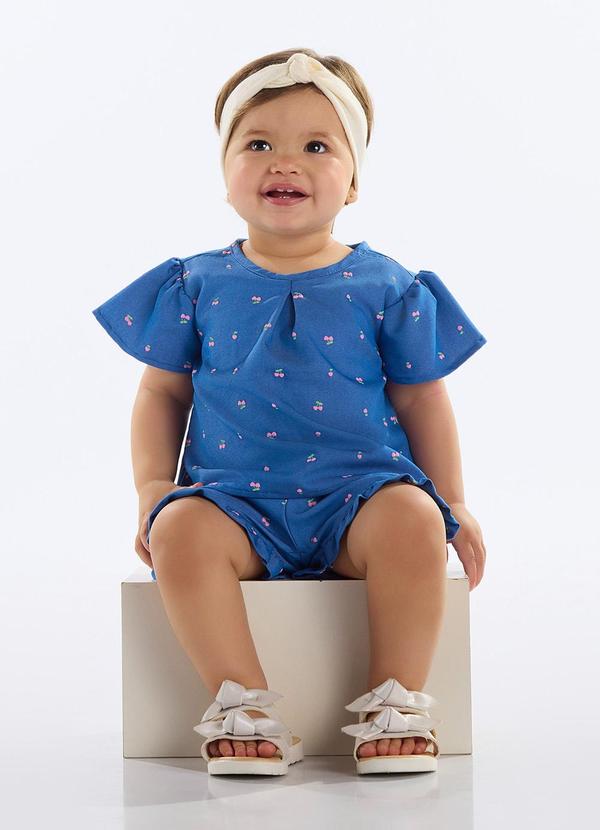 Conjunto Blusa e Short Cerejas Bebê Azul