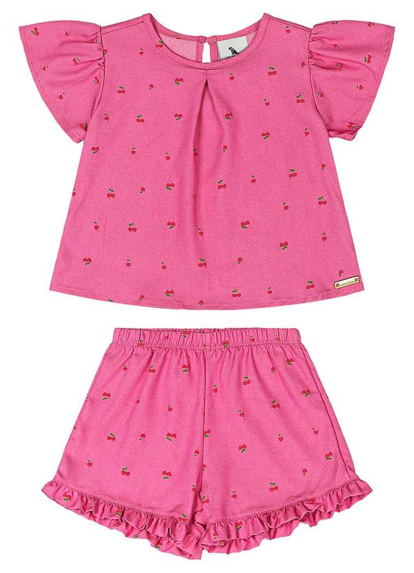 Conjunto Blusa e Short Cerejas Bebê Rosa
