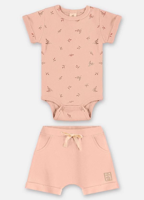Vista 2 Conjunto Body e Short Unissex Bebê Rosa Up Baby Up Baby