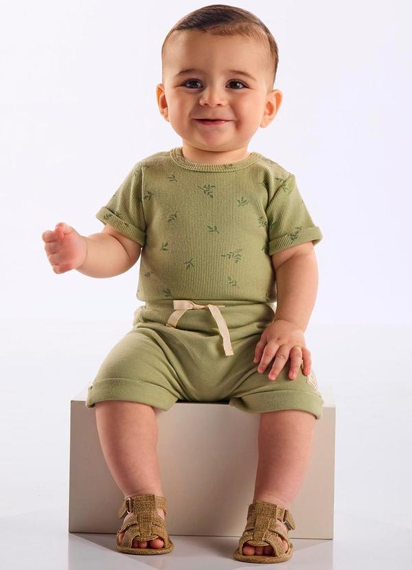 Vista 2 Conjunto Body e Short Unissex Bebê Verde Up Baby Up Baby
