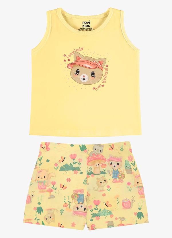 Conjunto Feminino Regata com Shorts Amarelo