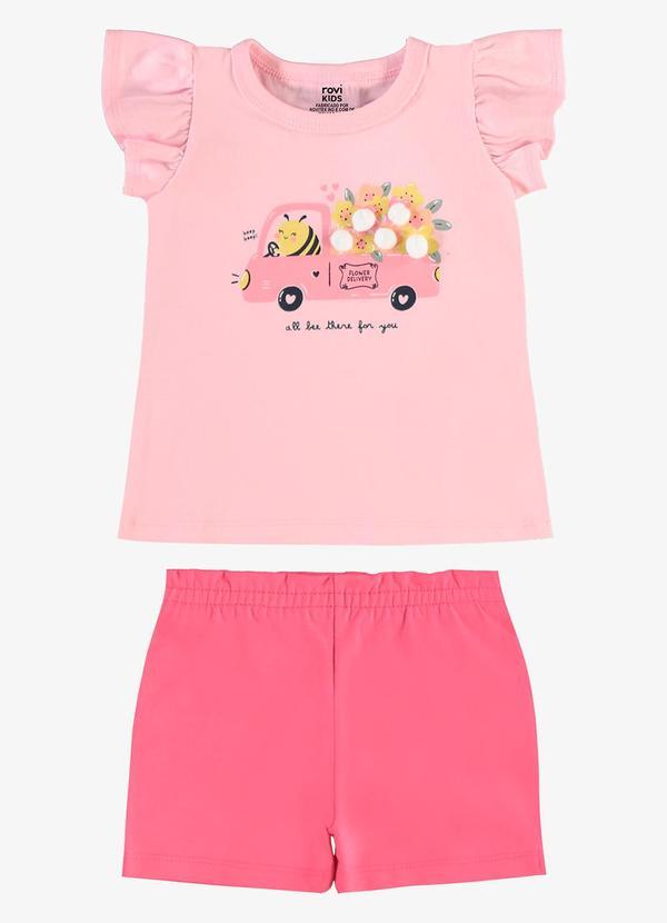 Conjunto Infantil Blusa com Shorts Rosa