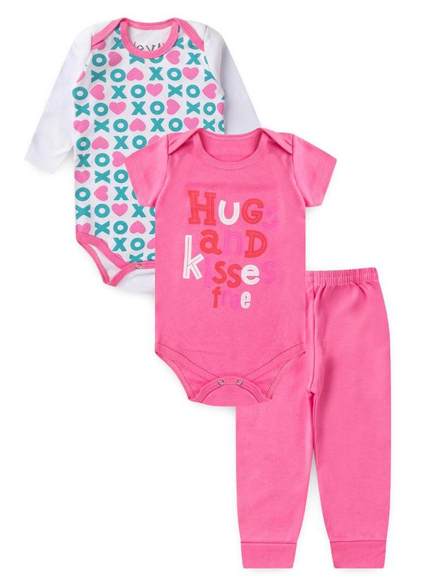 Kit Body Bebê 3 Peças Kisses Pink