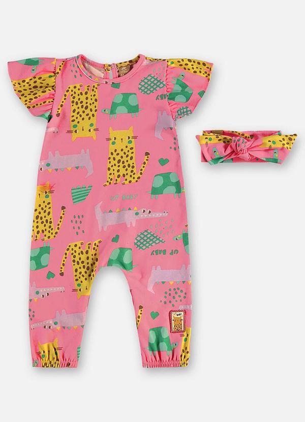 Macacão e Laço Cotton Bebê Rosa