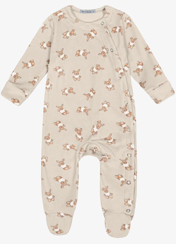 Macacão com Pézinho Fleece Comfort Bege