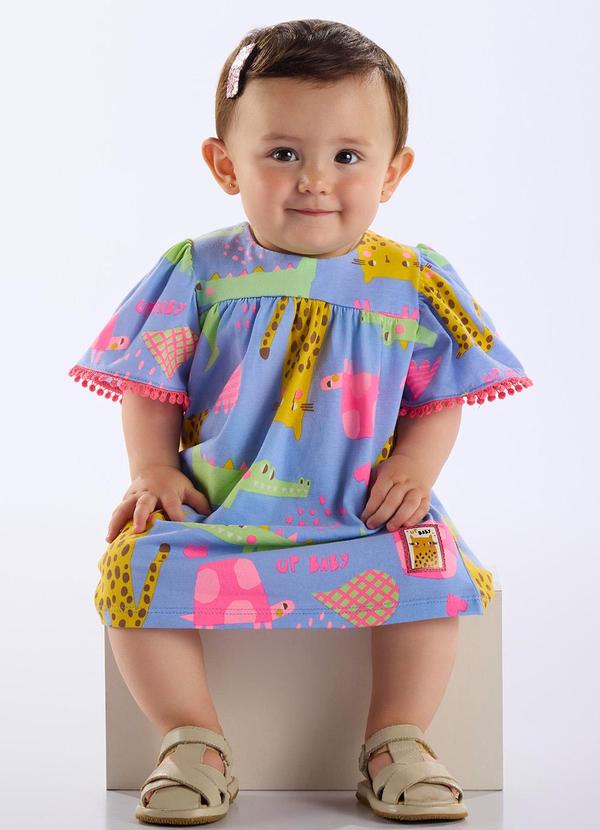 Vestido Bebê Algodão Azul