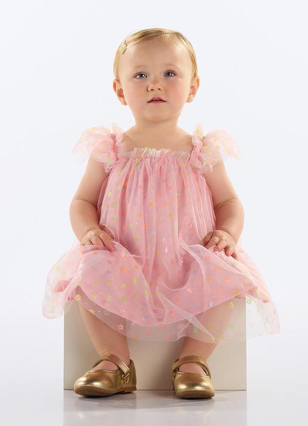 Vestido com Tule Bebê Menina Rosa