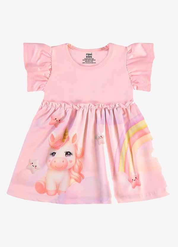 Vestido Infantil com Estampa Malha Rosa