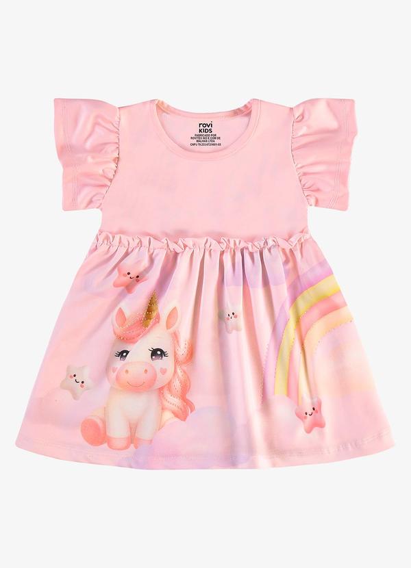 Vestido Infantil com Estampa Malha Rosa