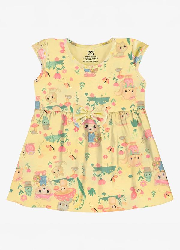 Vestido Infantil Estampado Malha Amarelo